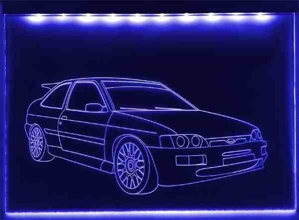 LED Fahrzeug-Gravur für "Ford Escord 16V RS" Oldtimer Liebhaber Tuning Wanddekoration Leuchtschild