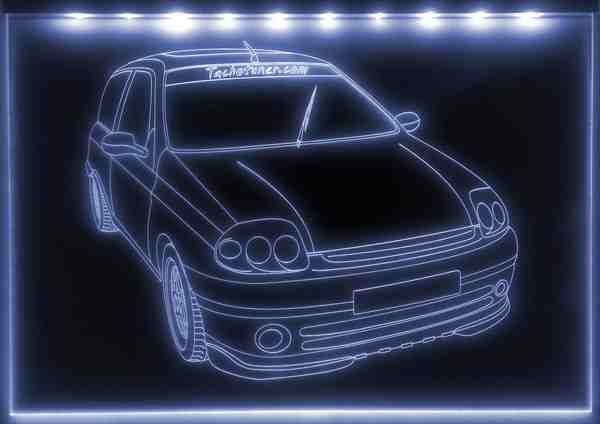 LED Fahrzeug-Gravur für "Renault Clio 16V 01" Oldtimer Liebhaber Tuning Wanddekoration Leuchtschild