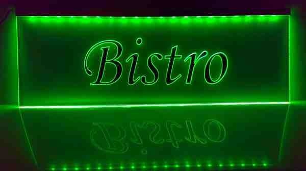 LED Werbeschild Angebotsschild schmal Gravur "Bistro" Ladenschild Lichtwerbung Leuchtreklame Leuchtschild