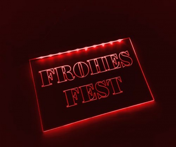 LED Werbeschild Angebotsschild Gravur "Frohes Fest" Ladenschild Lichtwerbung Leuchtreklame Leuchtschild