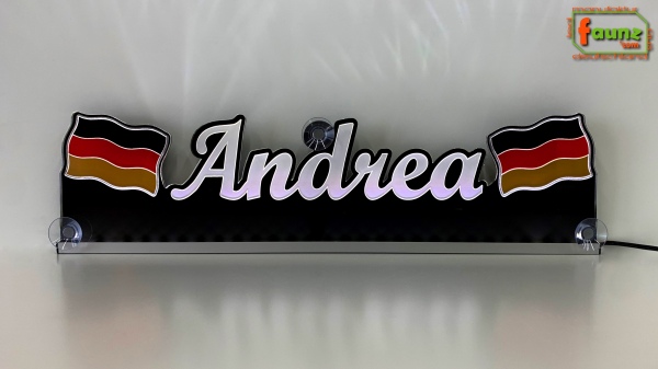 LED Namensschild Symbolik Flagge Deutschland BRD Gravur "Andrea" oder Wunschname + beliebige Fahne horizontal dreifarbig als Konturschnitt - Truckerschild Neonschild Leuchtschild