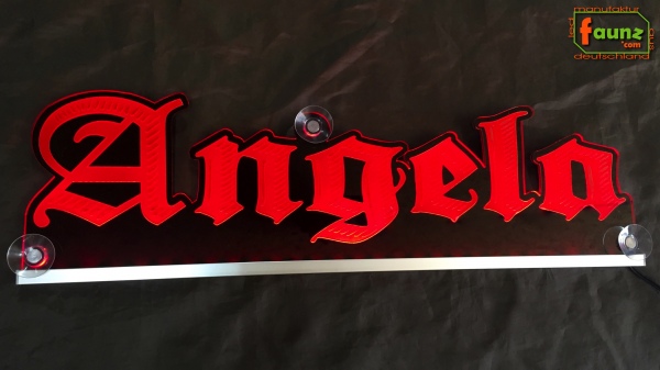 LED Namensschild Gravur "Angela" oder Wunschname in Frakturschrift Altdeutsch als Konturschnitt - Truckerschild Neonschild Leuchtschild