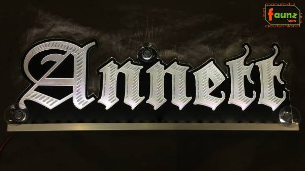 LED Namensschild Gravur "Annett" oder Wunschname in Frakturschrift Altdeutsch als Konturschnitt - Truckerschild Neonschild Leuchtschild