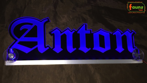LED Namensschild Gravur "Anton" oder Wunschname in Frakturschrift Altdeutsch als Konturschnitt - Truckerschild Neonschild Leuchtschild