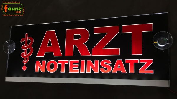 LED Einsatzschild "ARZT NOTEINSATZ Äskulapstab" Leuchtschild Warnschild Notarzt Rettungsdienst