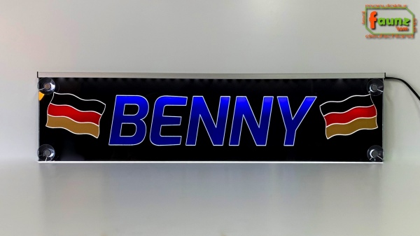 LED Namensschild Symbolik Flagge BRD Gravur "BENNY" oder Wunschname + beliebige Fahne horizontal dreifarbig als Rechteckplatte - Truckerschild Neonschild Leuchtschild
