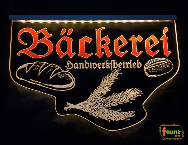 LED Werbeschild Firmenschild Gravur "Bäckerei Handwerksbetrieb" in Frakturschrift Altdeutsch - Ladenschild Leuchtreklame Leuchtschild