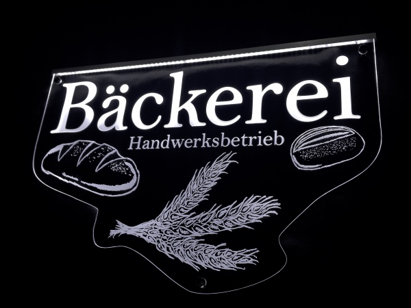 LED Werbeschild Firmenschild Gravur "Bäckerei Handwerksbetrieb" - Ladenschild Leuchtreklame Leuchtschild