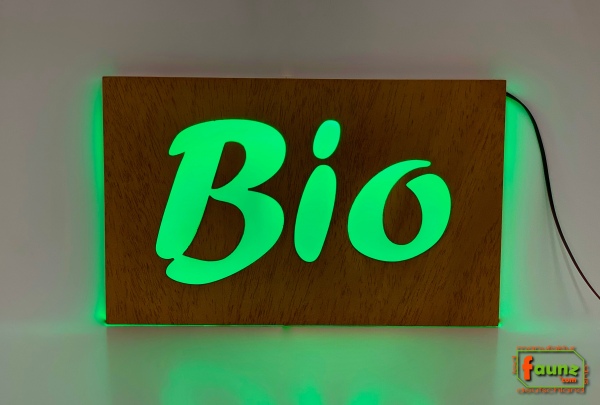 LED Schild Bio - Werbeschildkombination Holz-Acryl
