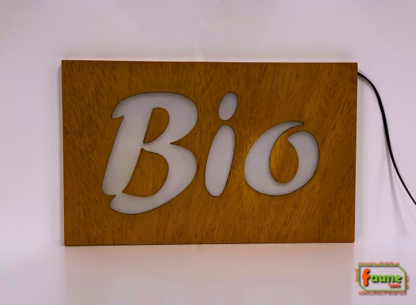 LED Schild Bio - Werbeschildkombination Holz-Acryl