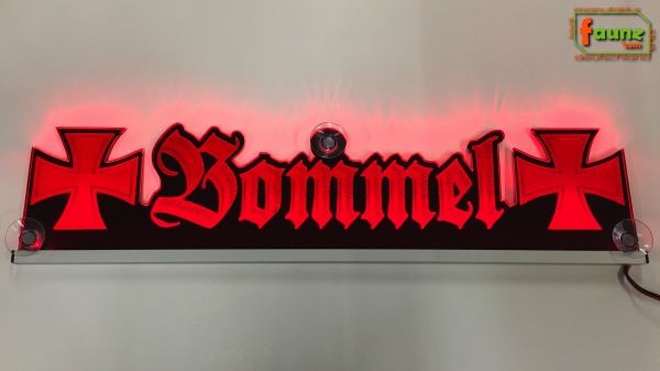 LED Namensschild Symbolik Eisernes Kreuz Gravur "Bommel" oder Wunschname als Konturschnitt - Truckerschild Neonschild Leuchtschild