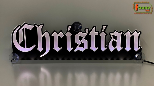 LED Namensschild Gravur "Christian" oder Wunschname in Frakturschrift Altdeutsch als Konturschnitt - Truckerschild Neonschild Leuchtschild