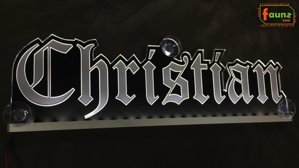 LED Namensschild Gravur "Christian" oder Wunschname in Frakturschrift Altdeutsch als Konturschnitt - Truckerschild Neonschild Leuchtschild
