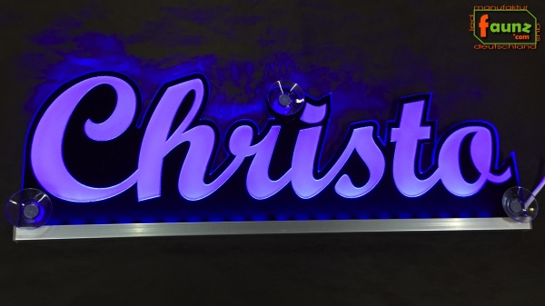 Ihr LED Wunschname "Christo" Namensschild Leuchtschild Truckerschild als Konturschnitt