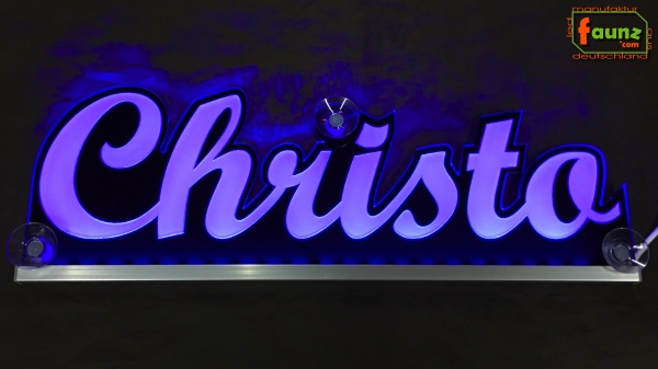 Ihr LED Wunschname "Christo" Namensschild Leuchtschild Truckerschild als Konturschnitt