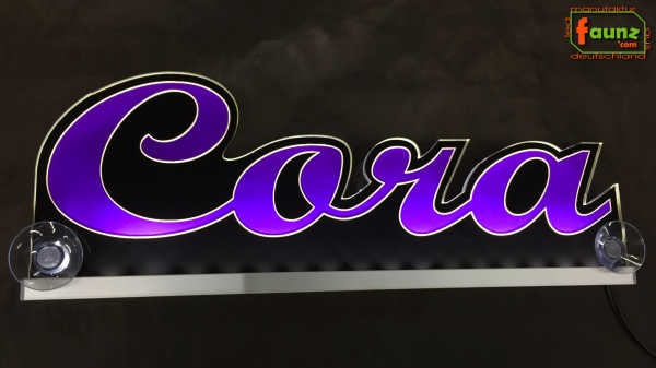 Ihr LED Wunschname "Cora" Namensschild Leuchtschild Truckerschild als Konturschnitt