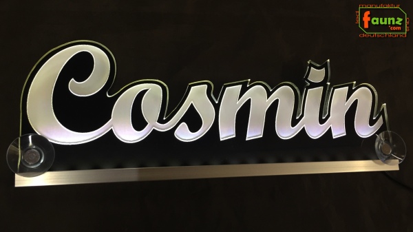 Ihr LED Wunschname "Cosmin" Namensschild Leuchtschild Truckerschild als Konturschnitt