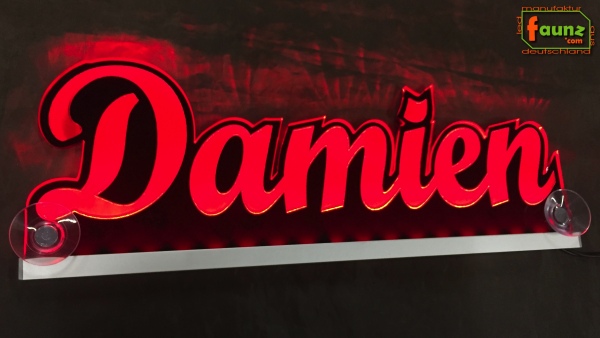 Ihr LED Wunschname "Damien" Namensschild Leuchtschild Truckerschild als Konturschnitt