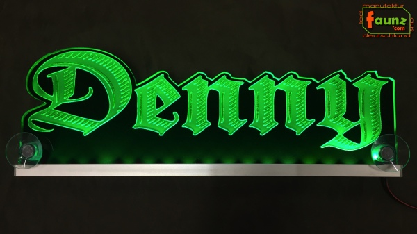 LED Namensschild Gravur "Denny" oder Wunschname in Frakturschrift Altdeutsch als Konturschnitt - Truckerschild Neonschild Leuchtschild