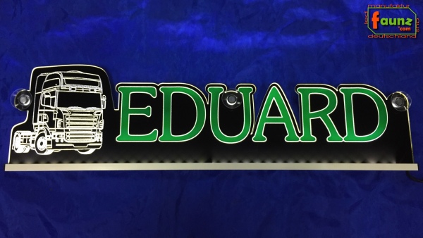 LED Namensschild Detailzeichnung Zugmaschine Gravur "EDUARD" oder Wunschname als Konturschnitt - Truckerschild Neonschild Leuchtschild