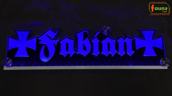 LED Namensschild Symbolik Gravur "Fabian" oder Wunschname als Konturschnitt - Truckerschild Neonschild Leuchtschild