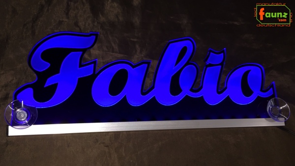 Ihr LED Wunschname "Fabio" Namensschild Leuchtschild Truckerschild als Konturschnitt