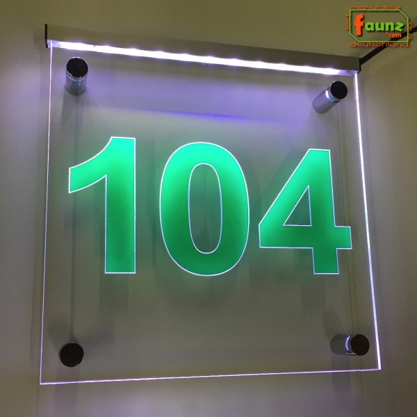 LED Hausnummer Ziffer "104" - Hausnummernleuchte Außenwandleuchte Außenlampe Leuchtschild
