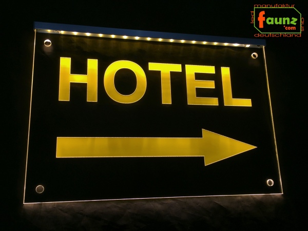 LED Orientierungsschild "Hotel + Pfeil" oder Ihr Text + Richtung - Hinweisschild Navigationsschild Wegschild Wegweiser Leuchtschild - Kopie