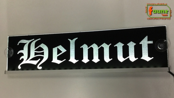 LED Namensschild Gravur "Helmut" oder Wunschname in Frakturschrift Oldenglish auf Rechteckplatte - Truckerschild Neonschild Leuchtschild