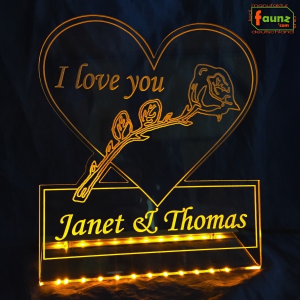 LED Aufsteller Herz "I love you + Wunschnamen" Geschenk Liebe Lampe Leuchtschild