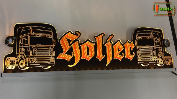 LED Namensschild Detailzeichnung Zugmaschine Gravur "Holger" oder Wunschname als Konturschnitt - Truckerschild Neonschild Leuchtschild