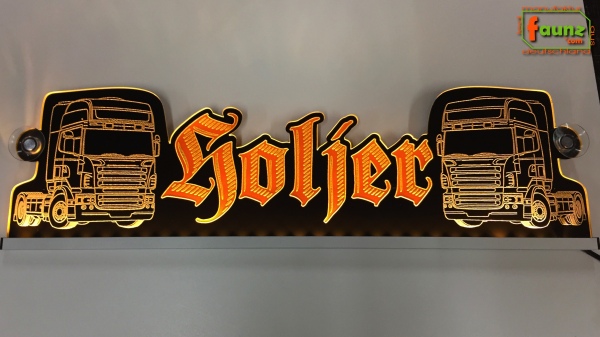 LED Namensschild Detailzeichnung Zugmaschine Gravur "Holger" oder Wunschname als Konturschnitt - Truckerschild Neonschild Leuchtschild