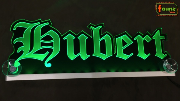 LED Namensschild Gravur "Hubert" oder Wunschname in Frakturschrift Altdeutsch als Konturschnitt - Truckerschild Neonschild Leuchtschild