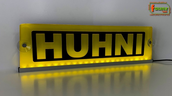 LED Namensschild Gravur "HUHNI" oder Wunschname im Stil Taxi Fahrer wie Dachzeichen Dachschild Optik - Schild Neonschild Leuchtschild