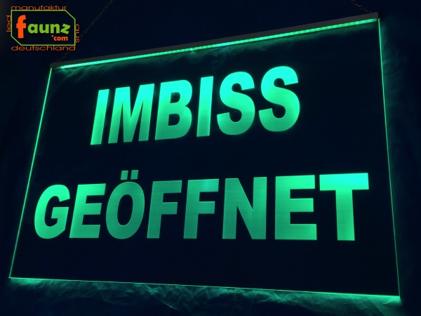 LED Hinweisschild Gravur "IMBISS GEÖFFNET" Info-Schild Signalschild Werbeschild Leuchtschild