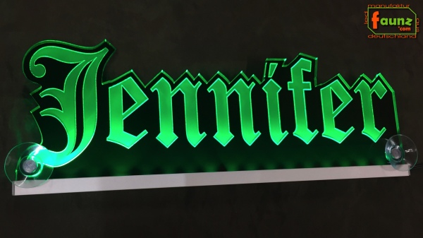 LED Namensschild Gravur "Jennifer" oder Wunschname in Frakturschrift Altdeutsch als Konturschnitt - Truckerschild Neonschild Leuchtschild