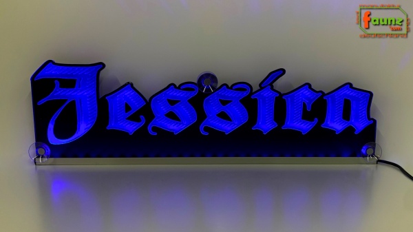 LED Namensschild Gravur "Jessica" oder Wunschname in Frakturschrift Altdeutsch als Konturschnitt - Truckerschild Neonschild Leuchtschild