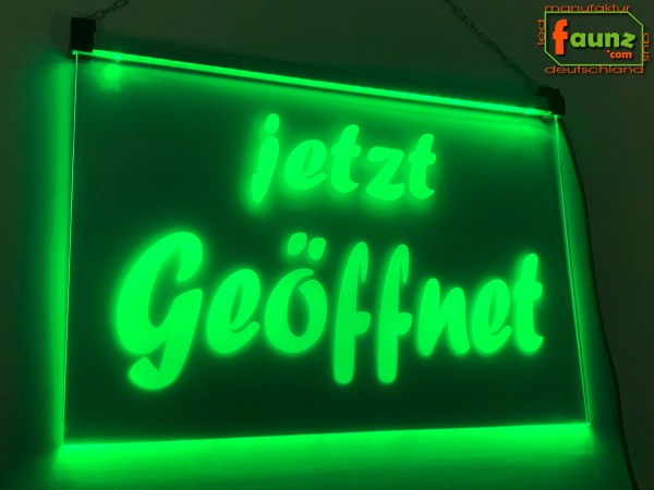 LED Hinweisschild Gravur "Jetzt Geöffnet" Info-Schild Signalschild Werbeschild Leuchtschild