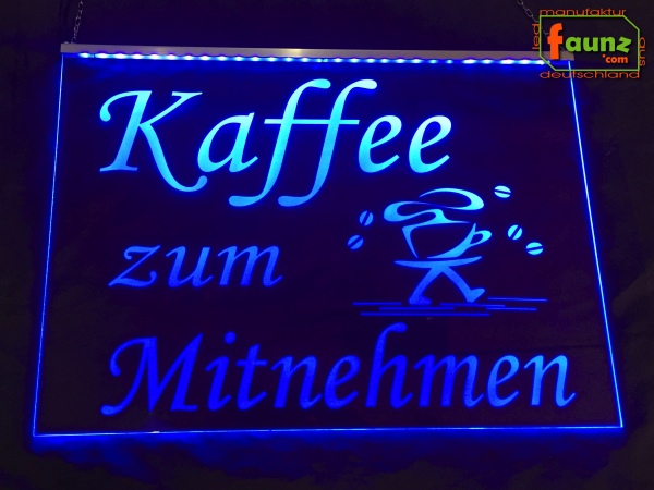 LED Werbeschild Angebotsschild Gravur "Kaffee zum Mitnehmen" Ladenschild Lichtwerbung Leuchtreklame Leuchtschild