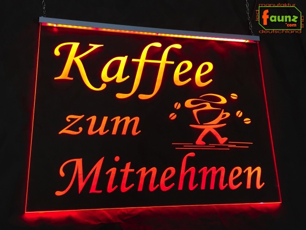 LED Werbeschild Angebotsschild Gravur "Kaffee zum Mitnehmen" Ladenschild Lichtwerbung Leuchtreklame Leuchtschild