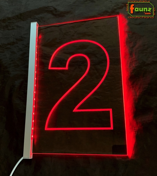 LED Kassenschild Nummer "2" - Fahnenschild Kasse Kassenbeschilderung Leuchtschild mit Farbsteuerung Schalter