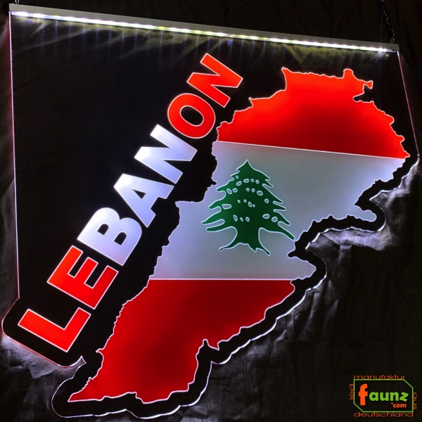 LED Leuchtschild Gravur Landkarte Flagge "Lebanon" als Konturschnitt Wandbild Dekoschild Rückwand Schild
