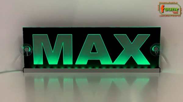 LED Namensschild Gravur "MAX" oder Wunschname auf Rechteckplatte - Truckerschild Neonschild Leuchtschild