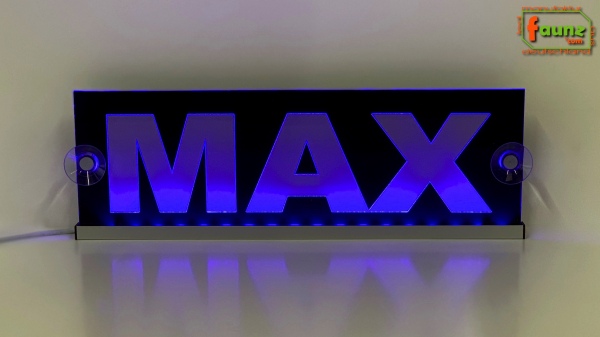 LED Namensschild Gravur "MAX" oder Wunschname auf Rechteckplatte - Truckerschild Neonschild Leuchtschild