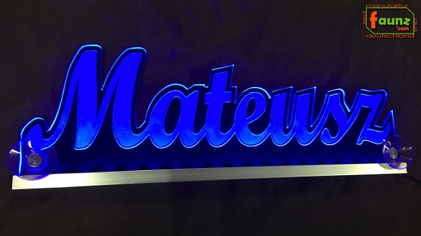 Ihr LED Wunschname "Mateusz" Namensschild Leuchtschild Truckerschild als Konturschnitt