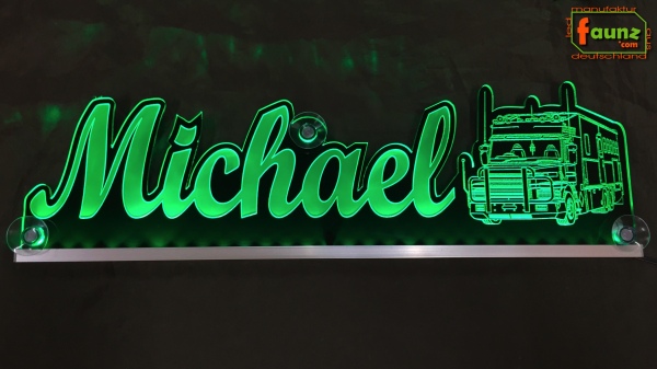 LED Namensschild Detailzeichnung Zirkustruck Gravur "Michael" oder Wunschname als Konturschnitt - Truckerschild Neonschild Leuchtschild