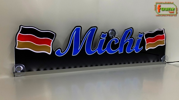LED Namensschild Symbolik Flagge Deutschland BRD Gravur "Michi" oder Wunschname + beliebige Fahne horizontal dreifarbig als Konturschnitt - Truckerschild Neonschild Leuchtschild