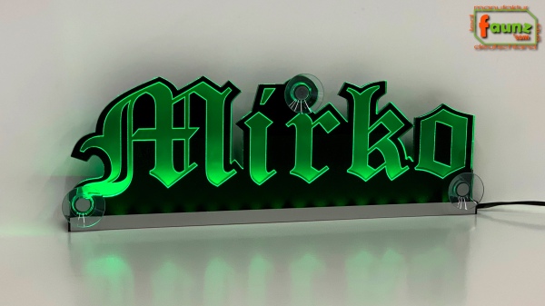 LED Namensschild Gravur "Mirko" oder Wunschname in Frakturschrift Altdeutsch OE als Konturschnitt - Truckerschild Neonschild Leuchtschild