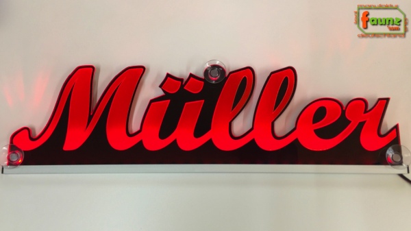 Ihr LED Wunschname "Müller" Namensschild Leuchtschild Truckerschild als Konturschnitt