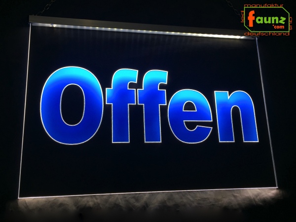 LED Hinweisschild Gravur “Offen" Info-Schild Signalschild Werbeschild Leuchtschild